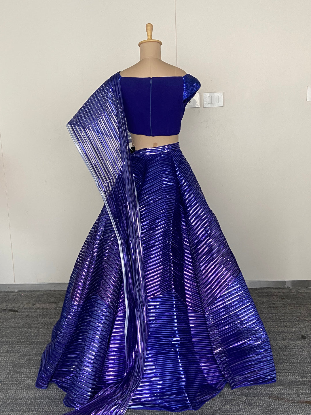Amit Aggarwal Cobalt Blue Sculpted Lehenga Set