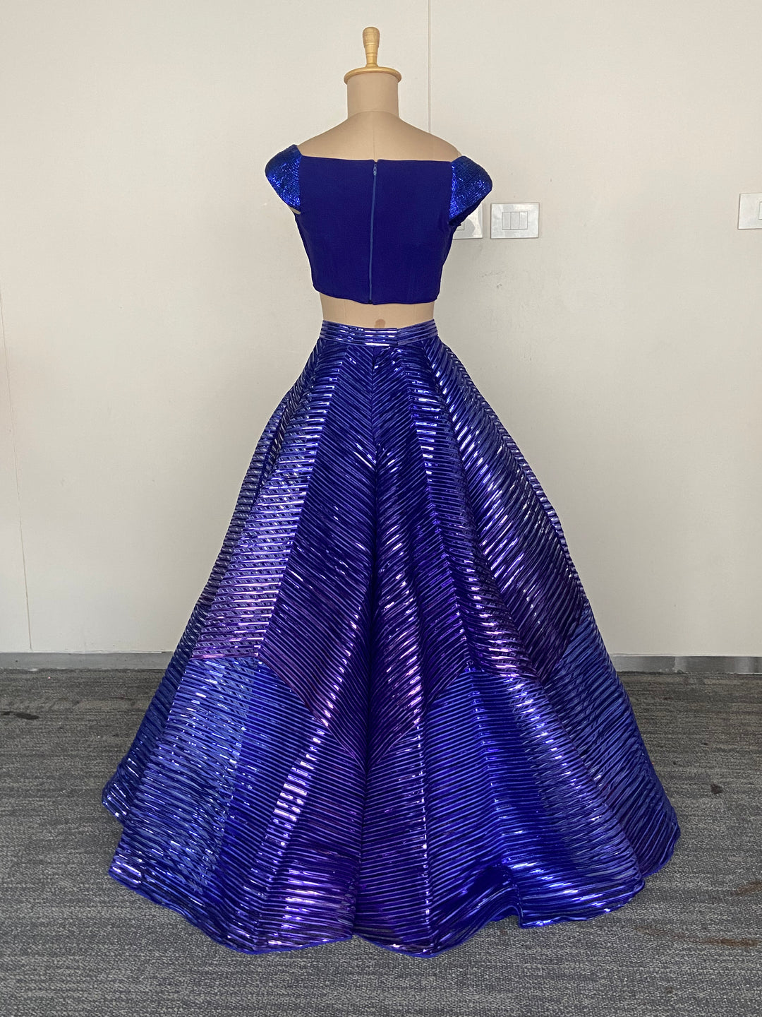 Amit Aggarwal Cobalt Blue Sculpted Lehenga Set
