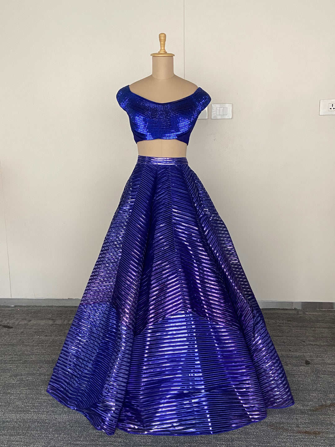 Amit Aggarwal Cobalt Blue Sculpted Lehenga Set