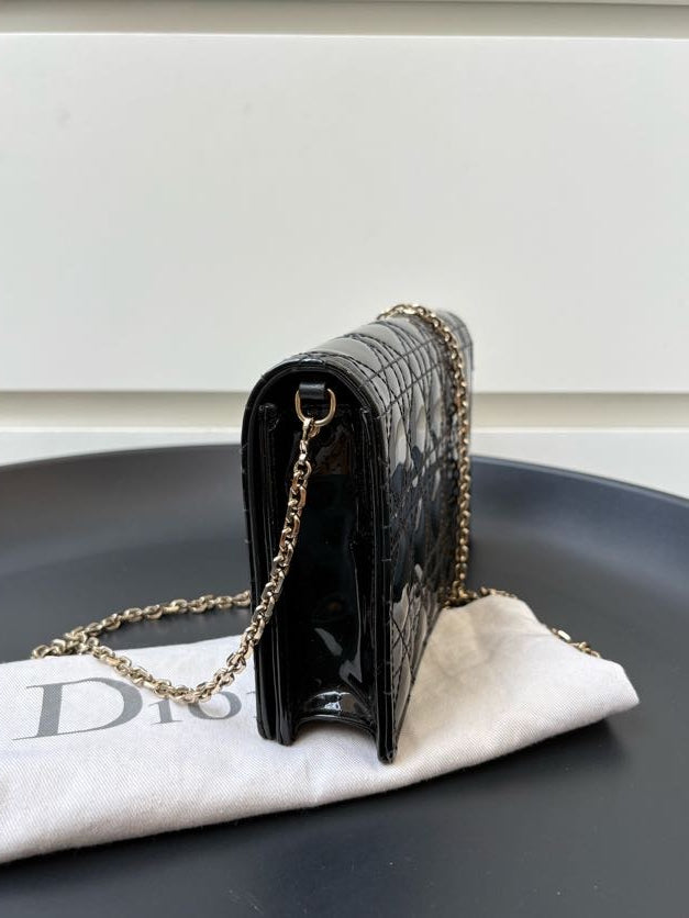 Dior Black Patent Cannage Lady Dior Pouch