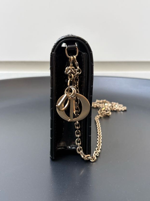 Dior Black Patent Cannage Lady Dior Pouch