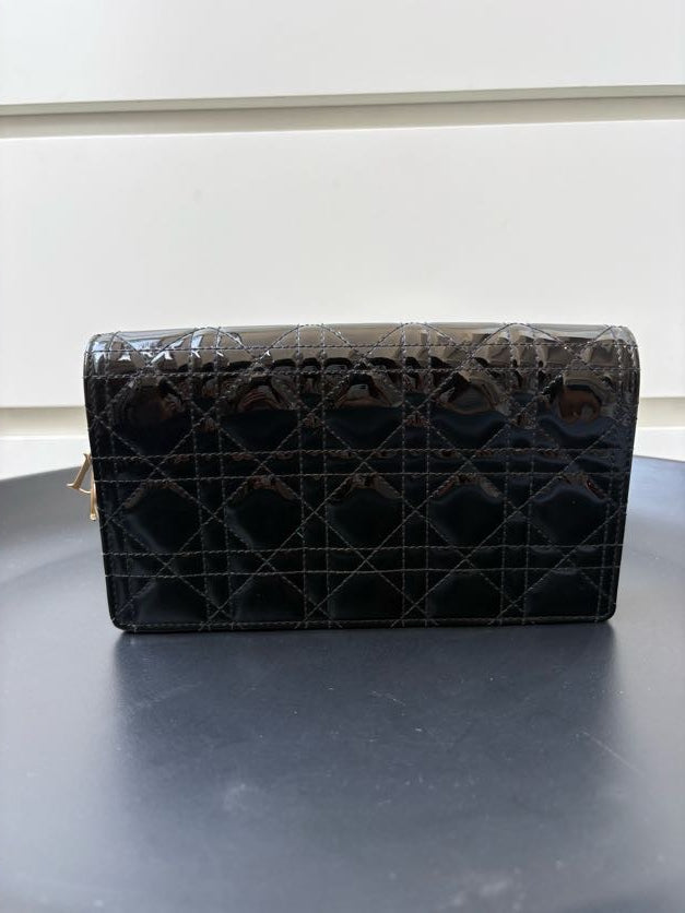 Dior Black Patent Cannage Lady Dior Pouch