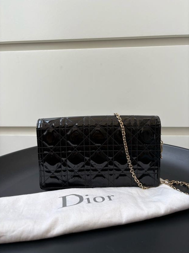 Dior Black Patent Cannage Lady Dior Pouch