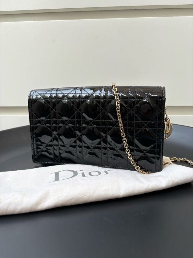 Dior Black Patent Cannage Lady Dior Pouch