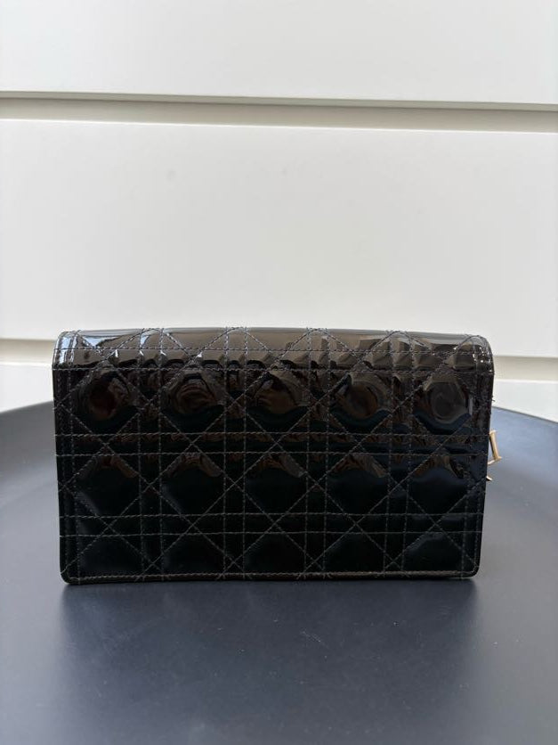 Dior Black Patent Cannage Lady Dior Pouch