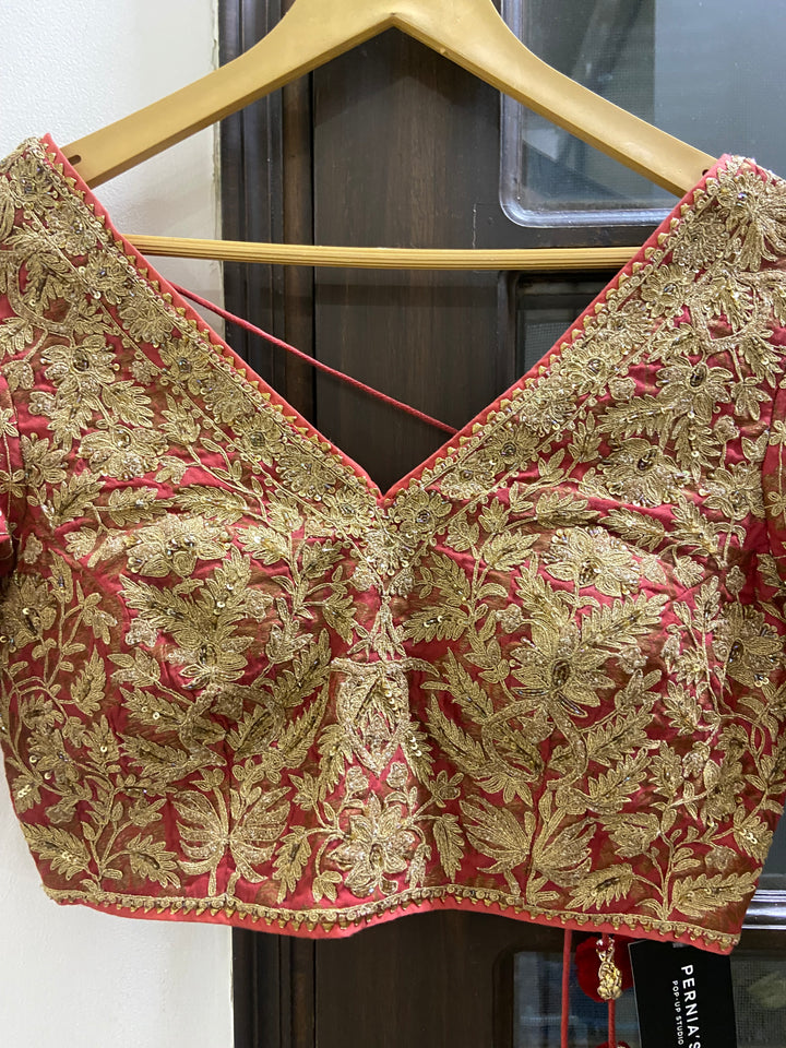 Simar Dugal Red Hand-Embroidered Saree Set