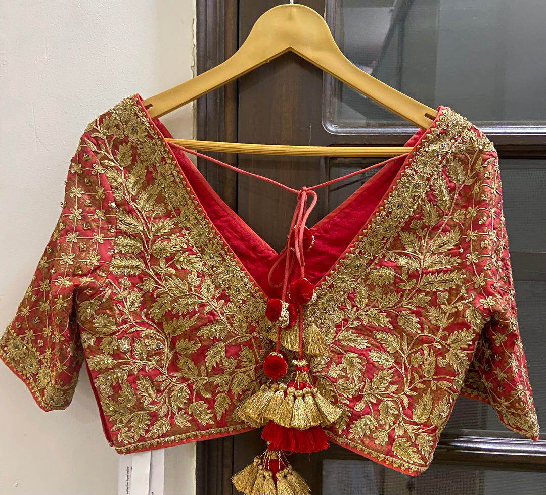 Simar Dugal Red Hand-Embroidered Saree Set