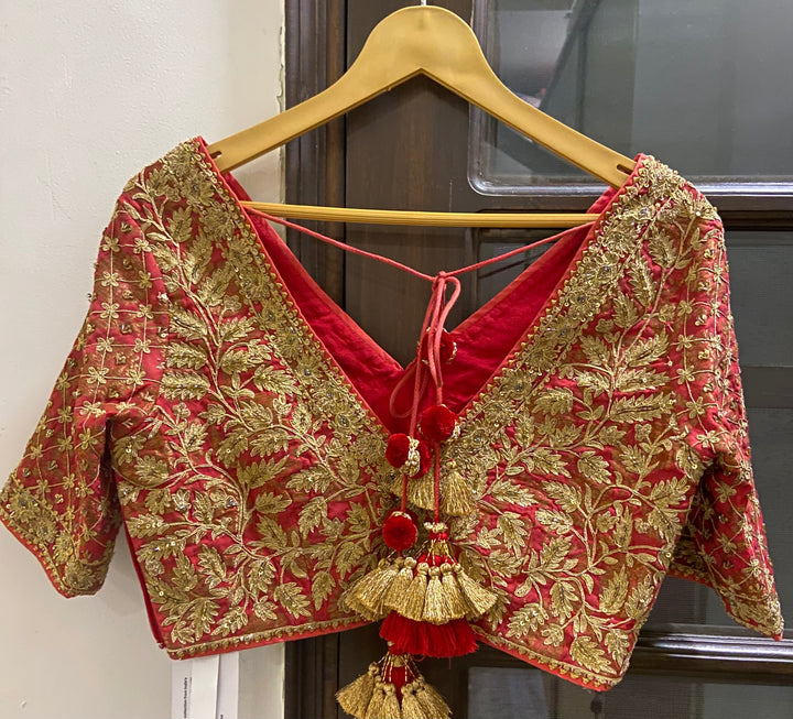 Simar Dugal Red Hand-Embroidered Saree Set
