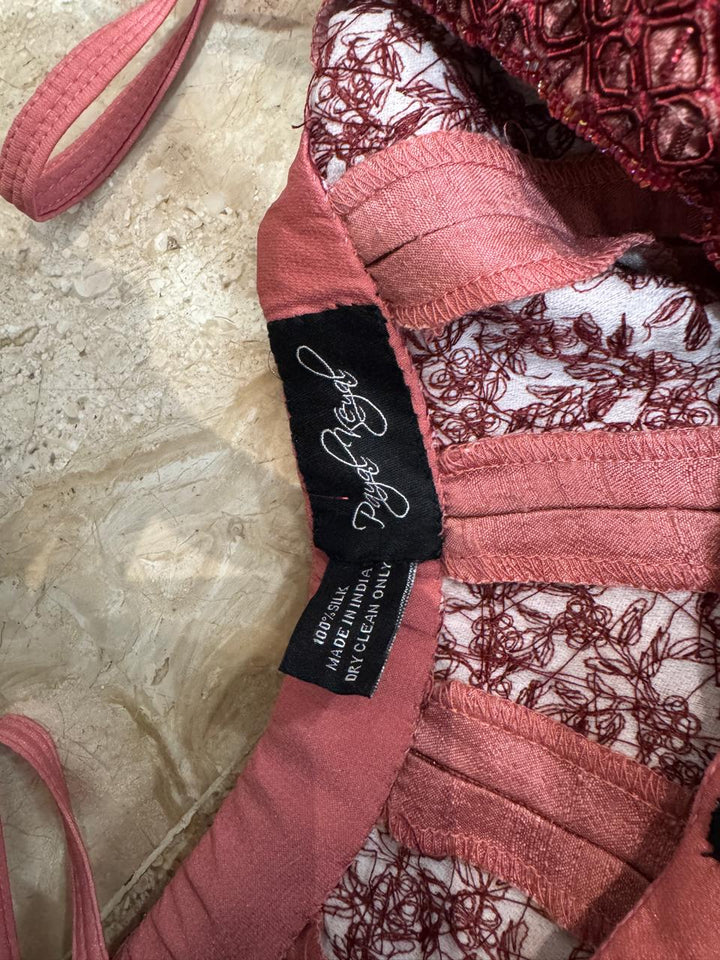 Payal Keyal Burgundy & Rose Embroidered Lehenga Set