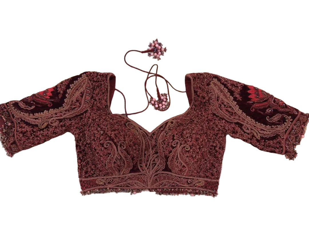 Payal Keyal Burgundy & Rose Embroidered Lehenga Set