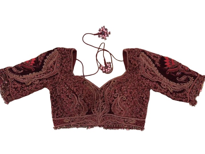 Payal Keyal Burgundy & Rose Embroidered Lehenga Set
