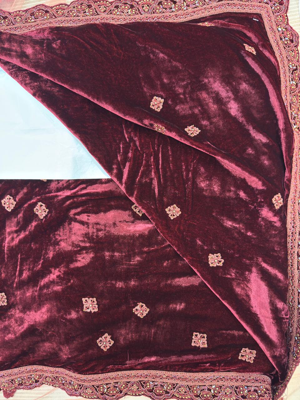 Payal Keyal Burgundy & Rose Embroidered Lehenga Set