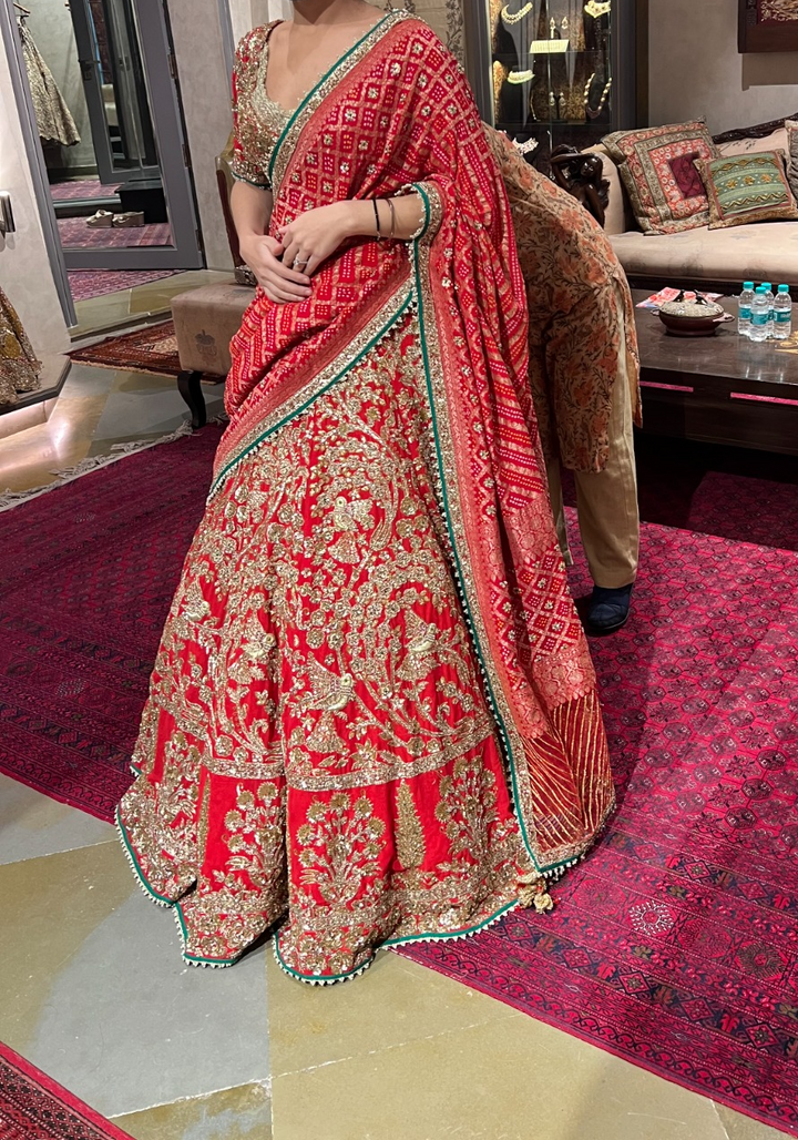Rimple & Harpreet Red & Gold Embroidered Lehenga Set