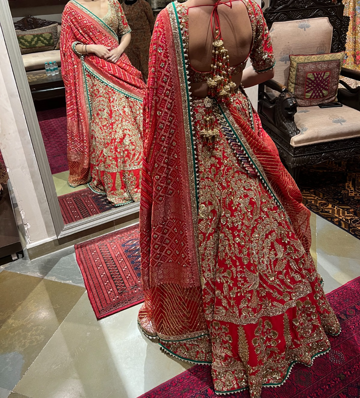 Rimple & Harpreet Red & Gold Embroidered Lehenga Set