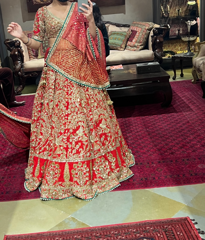 Rimple & Harpreet Red & Gold Embroidered Lehenga Set
