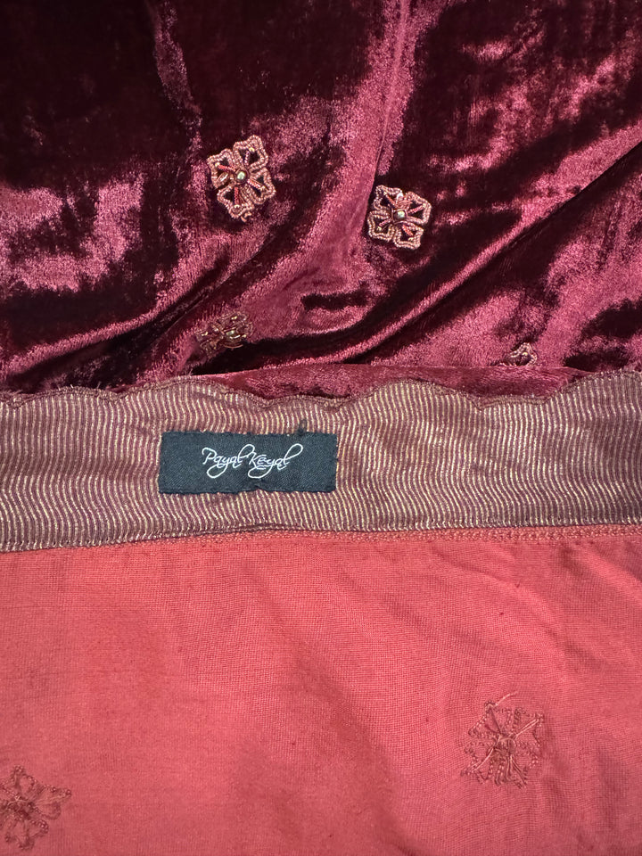Payal Keyal Burgundy & Rose Embroidered Lehenga Set
