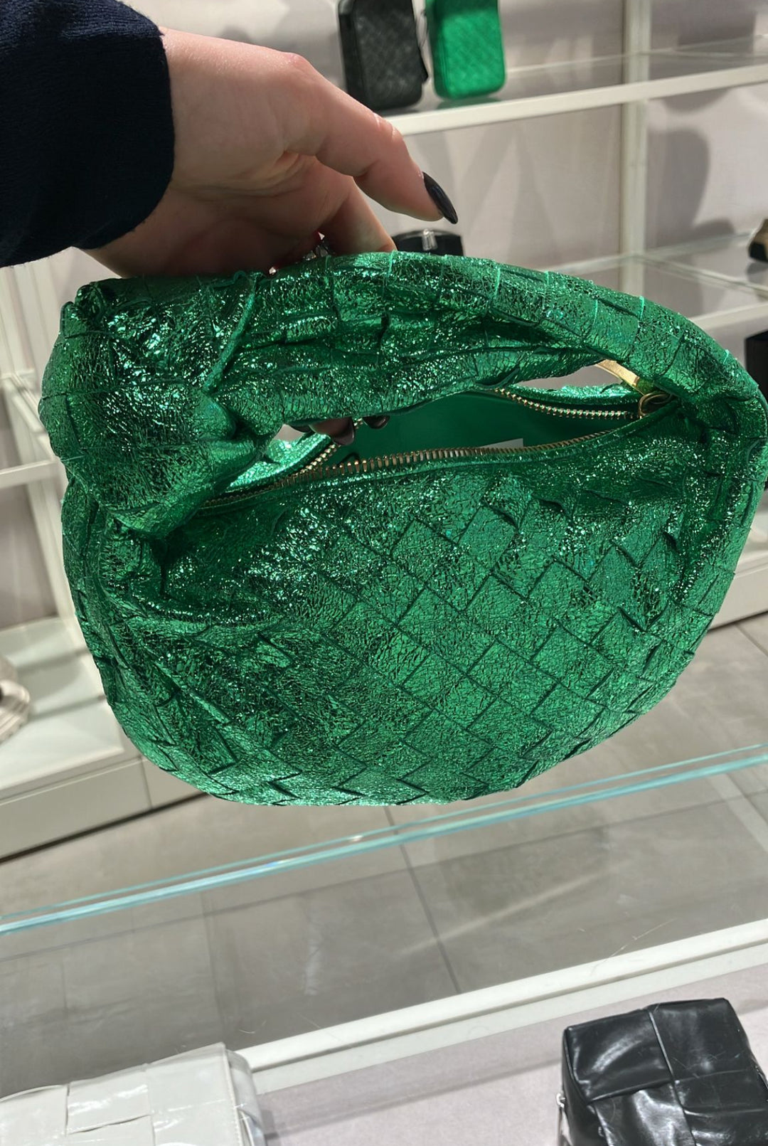 Bottega Veneta Mini Jodie Metallic Intrecciato Leather Bag