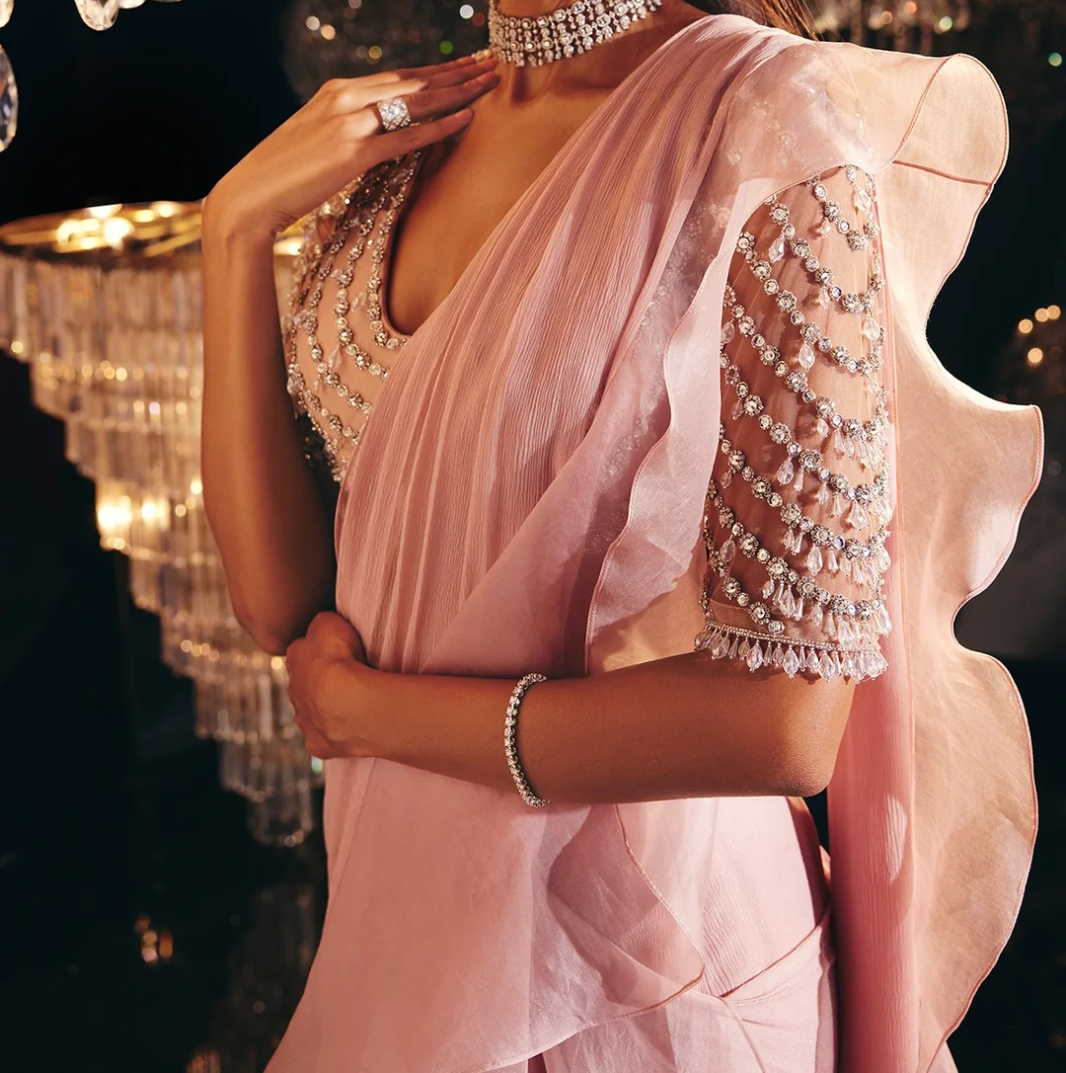 Ridhi Mehra Blush Pink Ruffled Saree