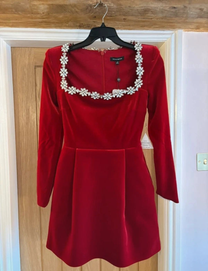 Nadine Merabi Kimberly Red Velvet Mini Dress