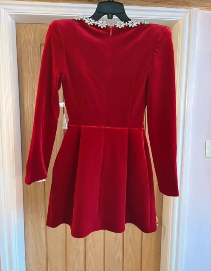 Nadine Merabi Kimberly Red Velvet Mini Dress