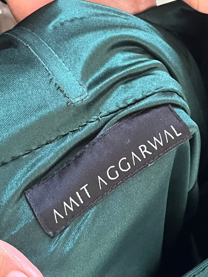 Amit Aggarwal Forest Green Pleated Gown