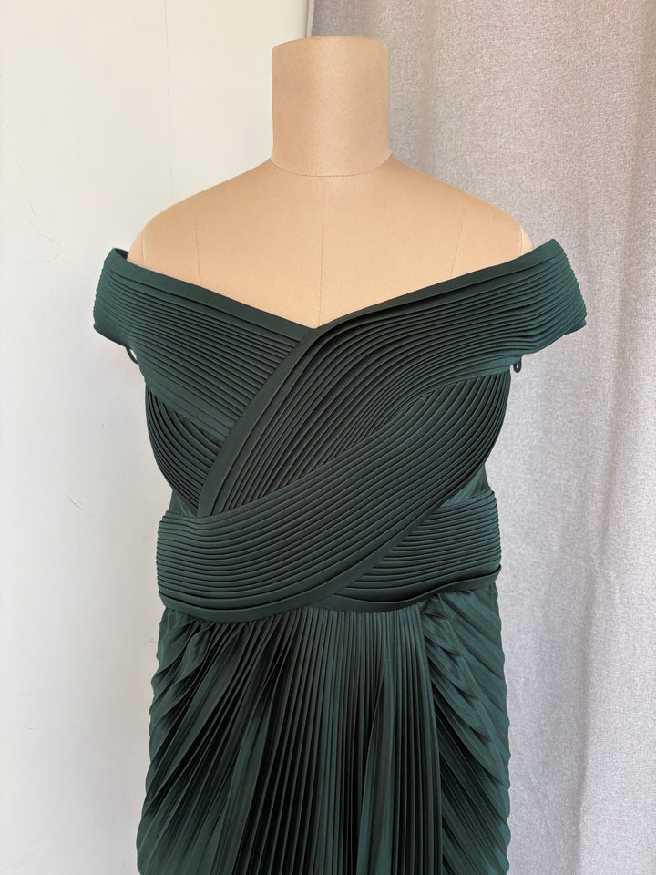 Amit Aggarwal Forest Green Pleated Gown