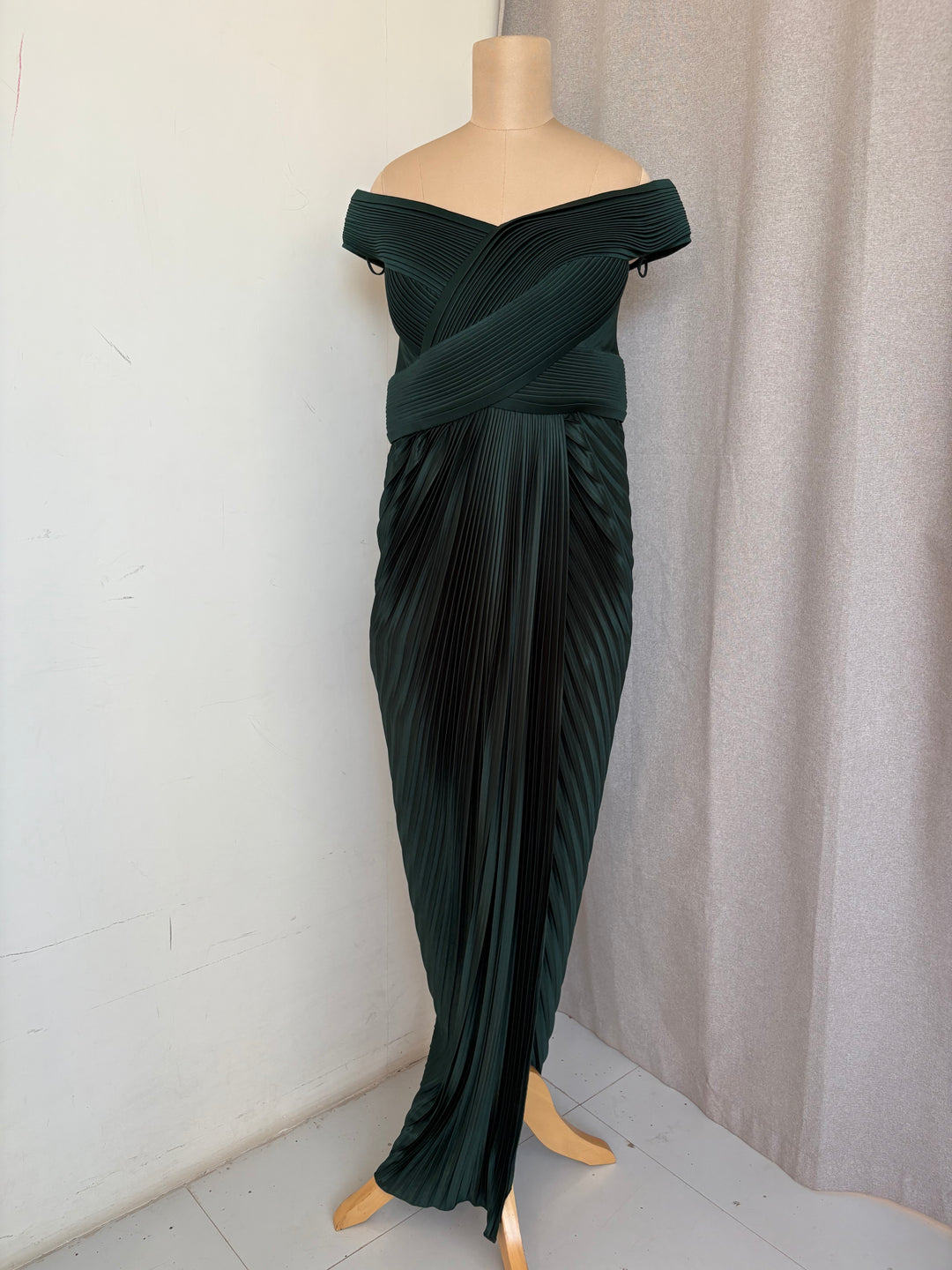 Amit Aggarwal Forest Green Pleated Gown