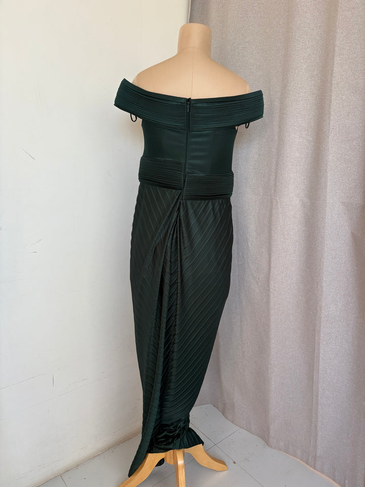 Amit Aggarwal Forest Green Pleated Gown