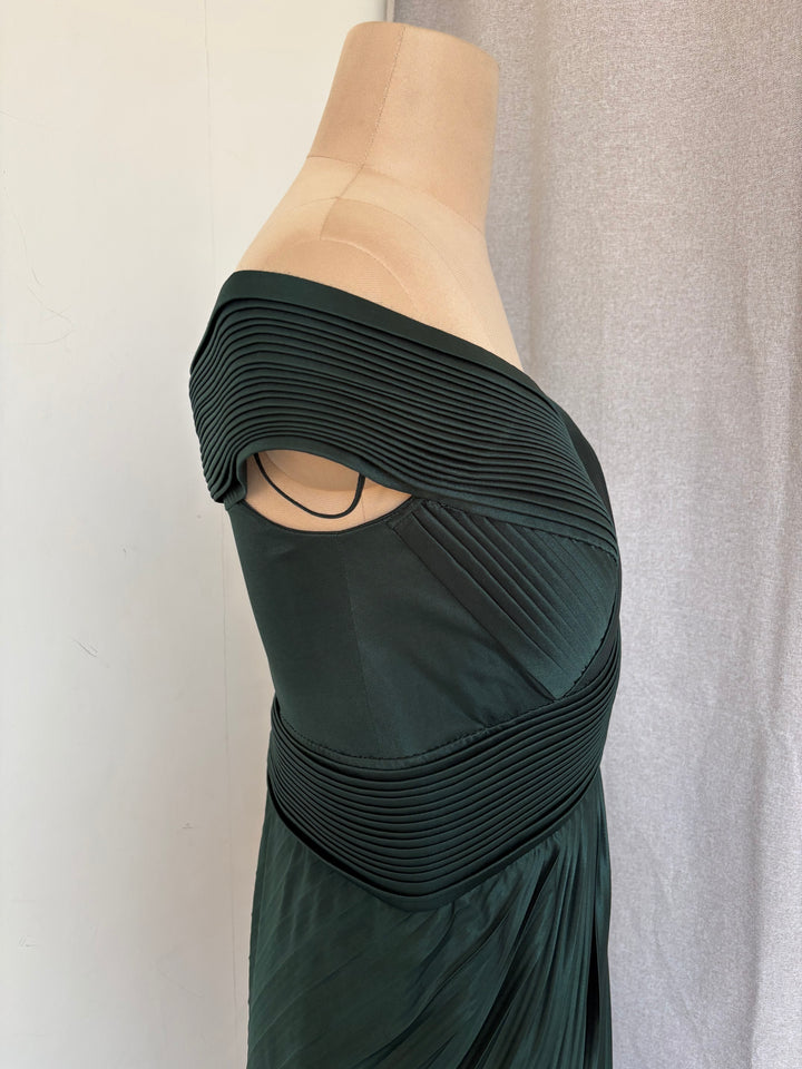 Amit Aggarwal Forest Green Pleated Gown