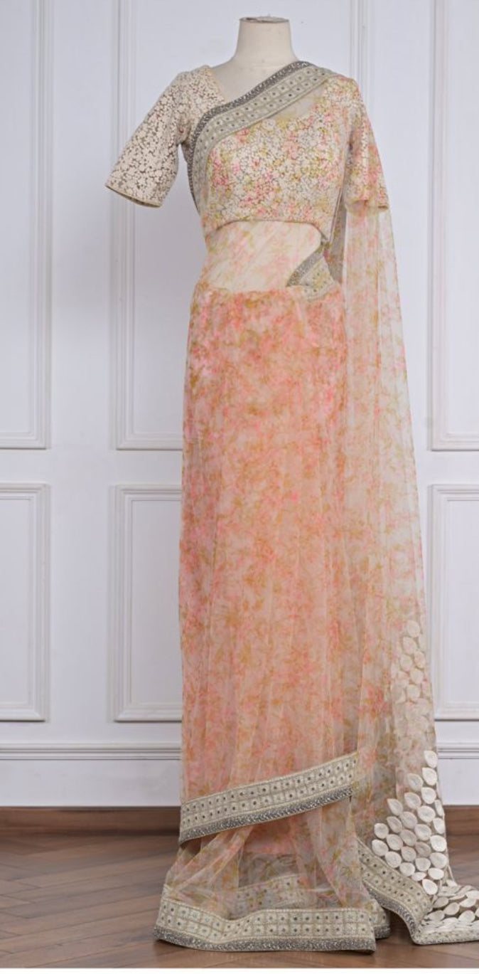 Sabyasachi Pastel Floral Saree & Embroidered Blouse