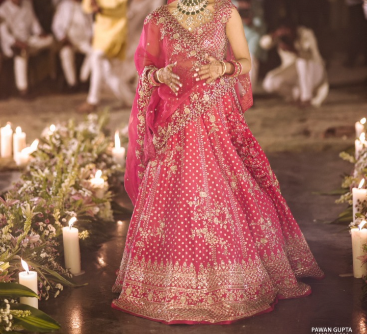 Anushree Reddy Pink Floral Embroidered Bridal Lehenga