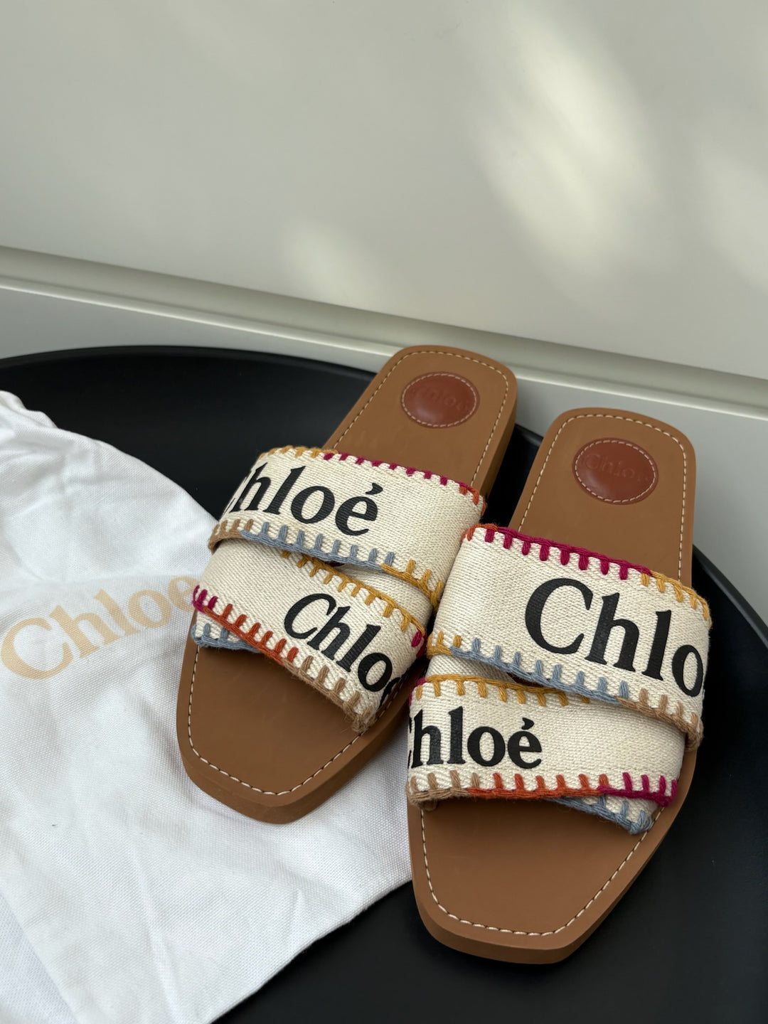 Chloé Woody Canvas Flat Sandals Size 40