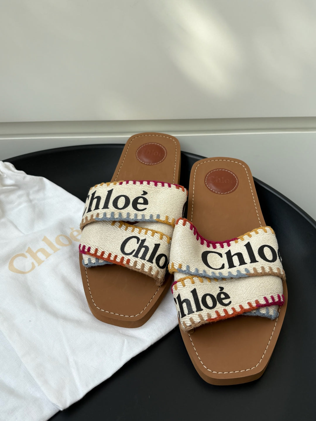 Chloé Woody Canvas Flat Sandals Size 40