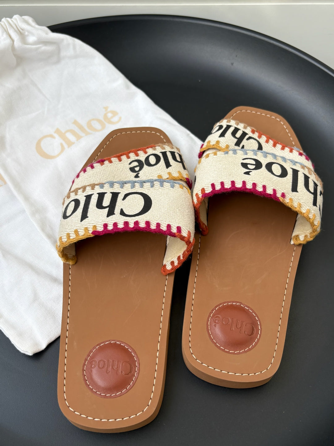 Chloé Woody Canvas Flat Sandals Size 40