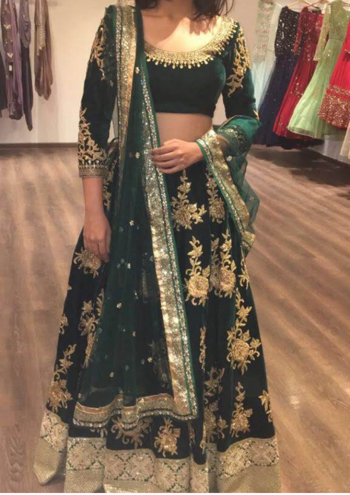 Vikram Phadnis Emerald Green Embroidered Lehenga Set