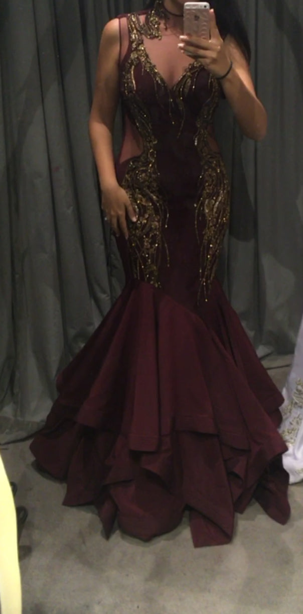 Gaurav Gupta Burgundy Embellished Mermaid Gown
