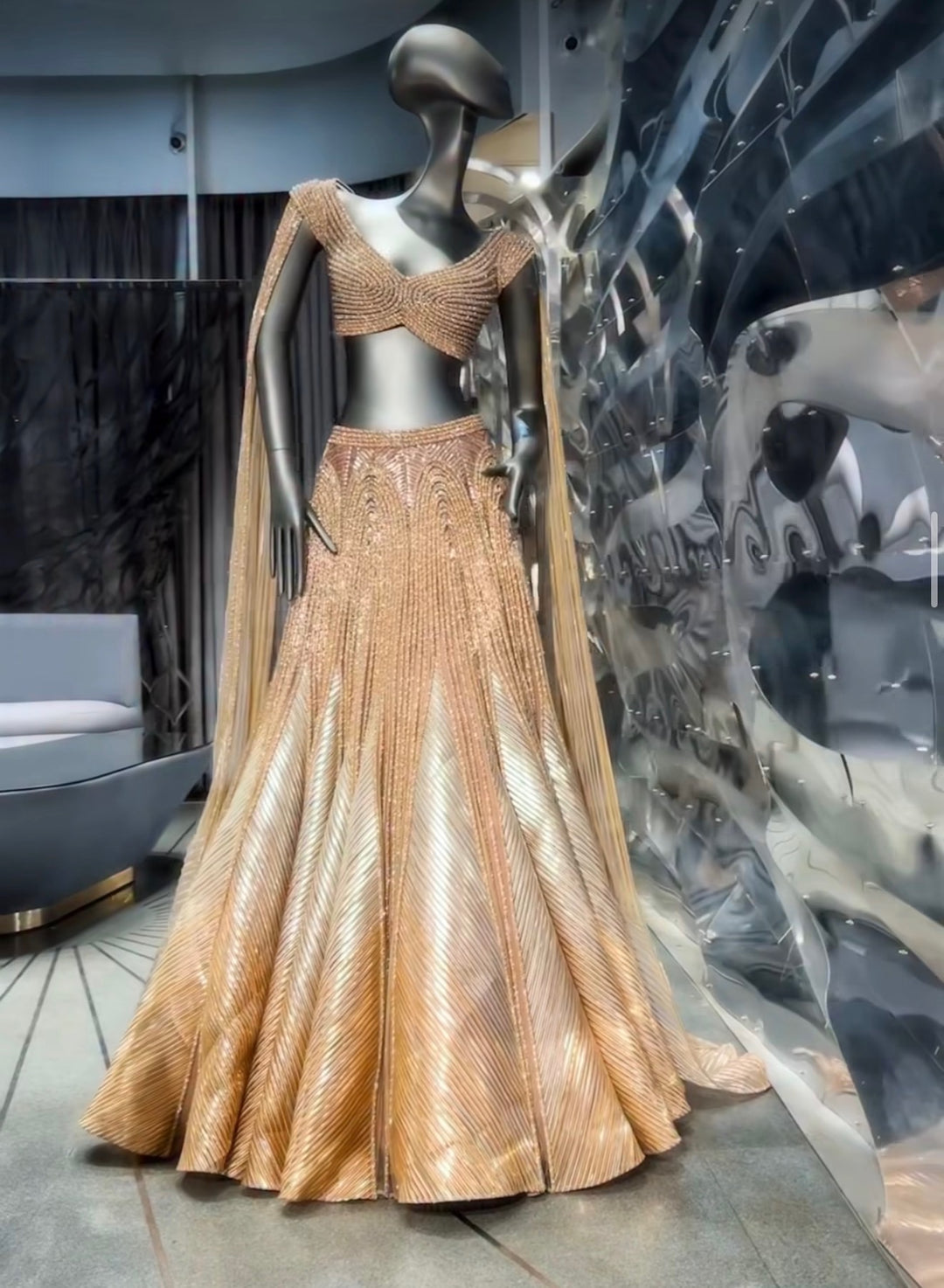Amit Aggarwal Crystalvein Top And Skirt With Drape