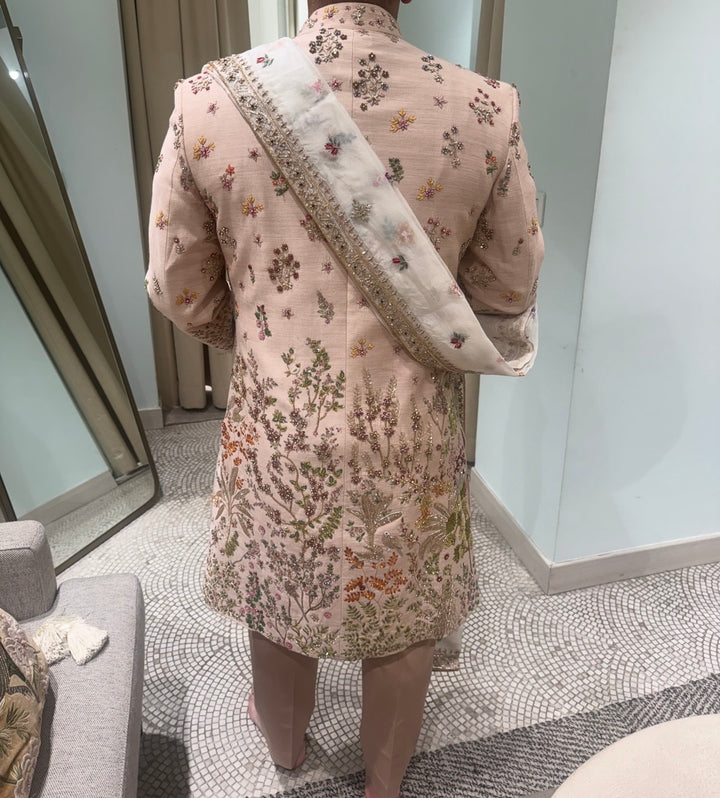 Rahul Mishra Blush Pink Embroidered Sherwani Set