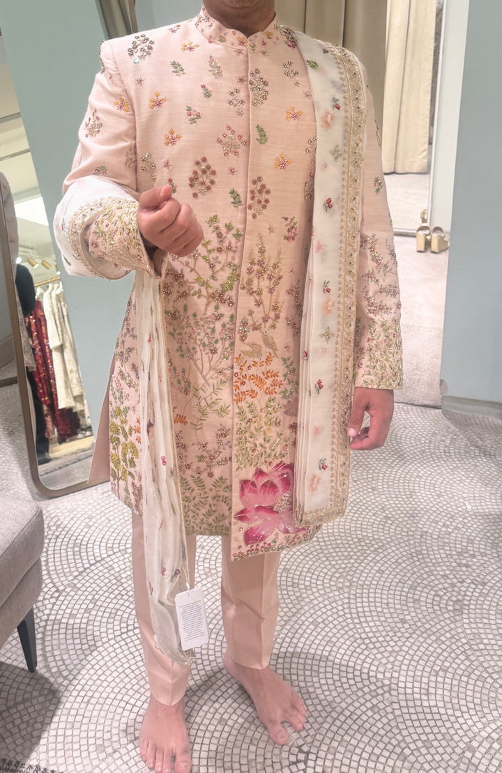 Rahul Mishra Blush Pink Embroidered Sherwani Set