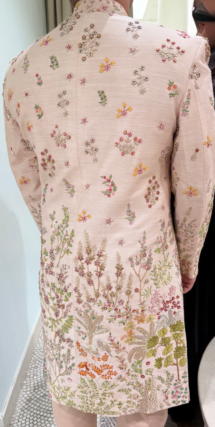 Rahul Mishra Blush Pink Embroidered Sherwani Set