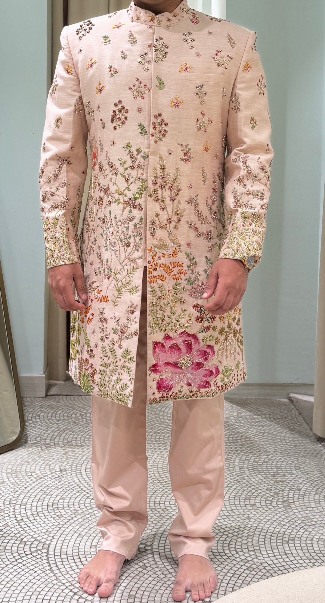 Rahul Mishra Blush Pink Embroidered Sherwani Set