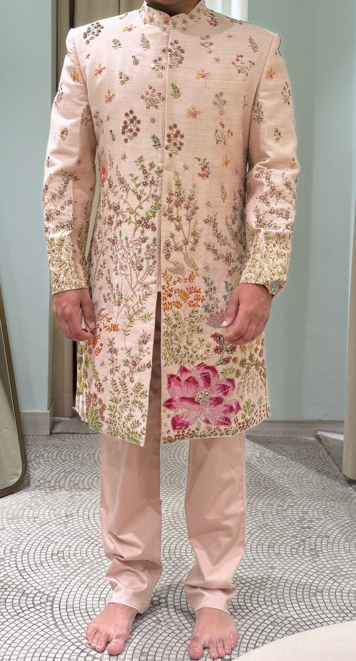 Rahul Mishra Blush Pink Embroidered Sherwani Set