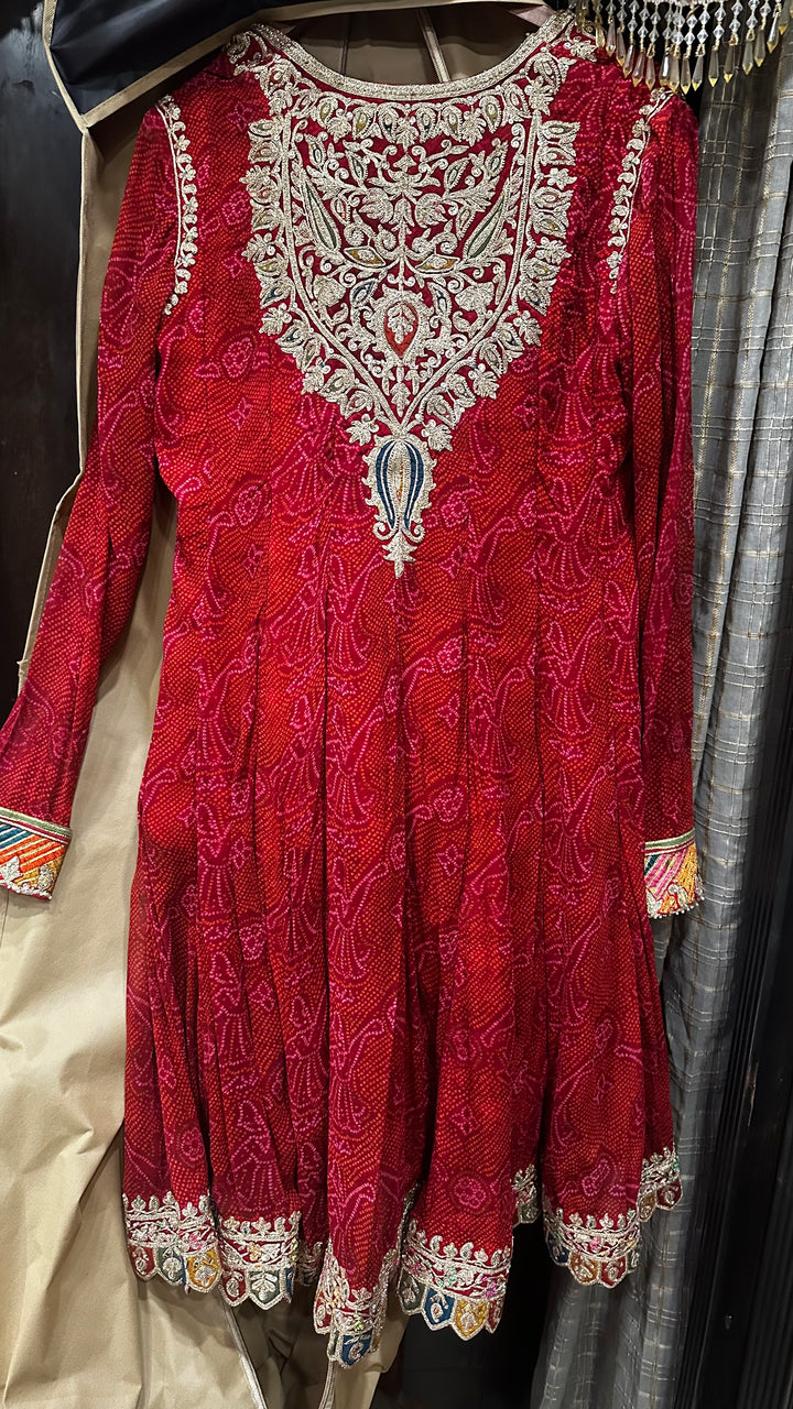 Rimple & Harpreet Red Embroidered Anarkali & Sharara Set