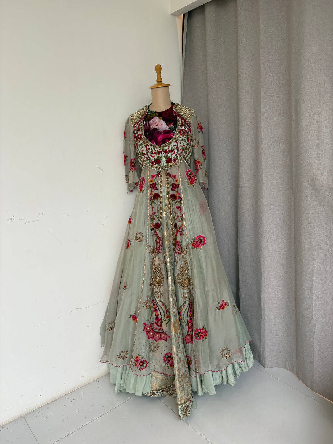 Gazal Gupta Mint Green Embroidered Skirt Set