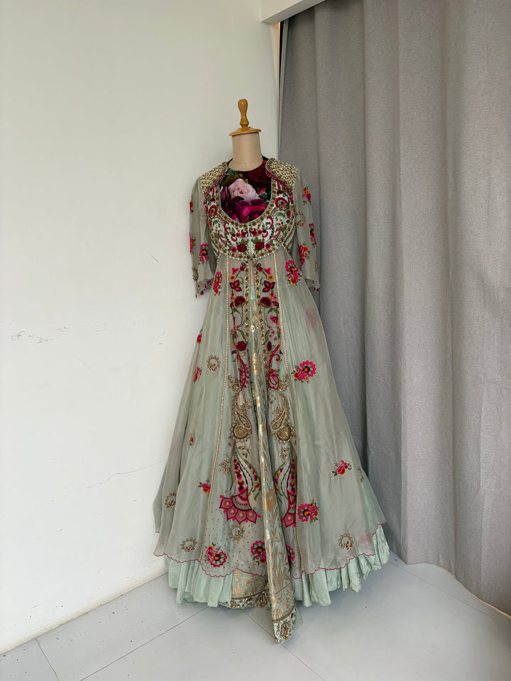 Gazal Gupta Mint Green Embroidered Skirt Set
