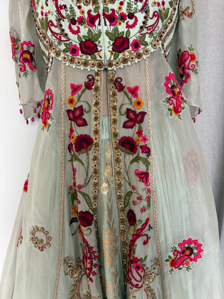 Gazal Gupta Mint Green Embroidered Skirt Set