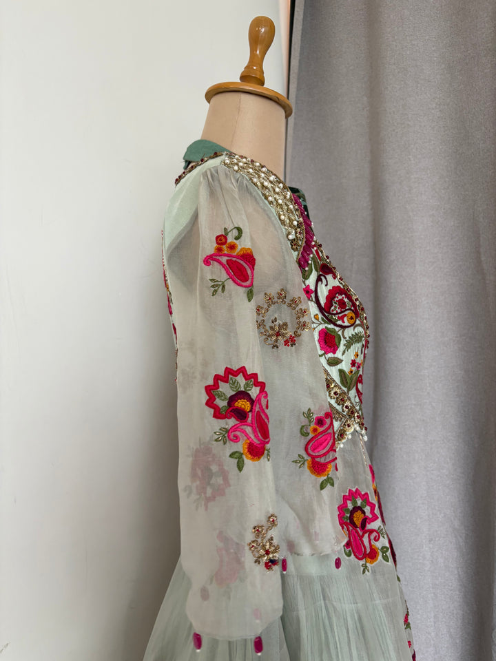Gazal Gupta Mint Green Embroidered Skirt Set