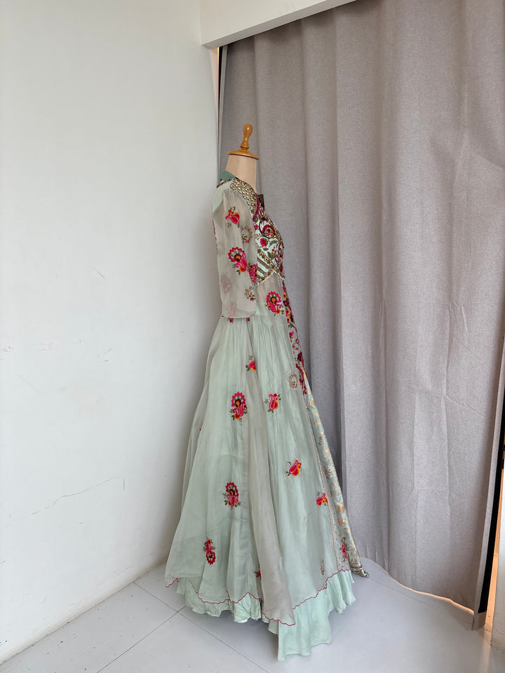 Gazal Gupta Mint Green Embroidered Skirt Set