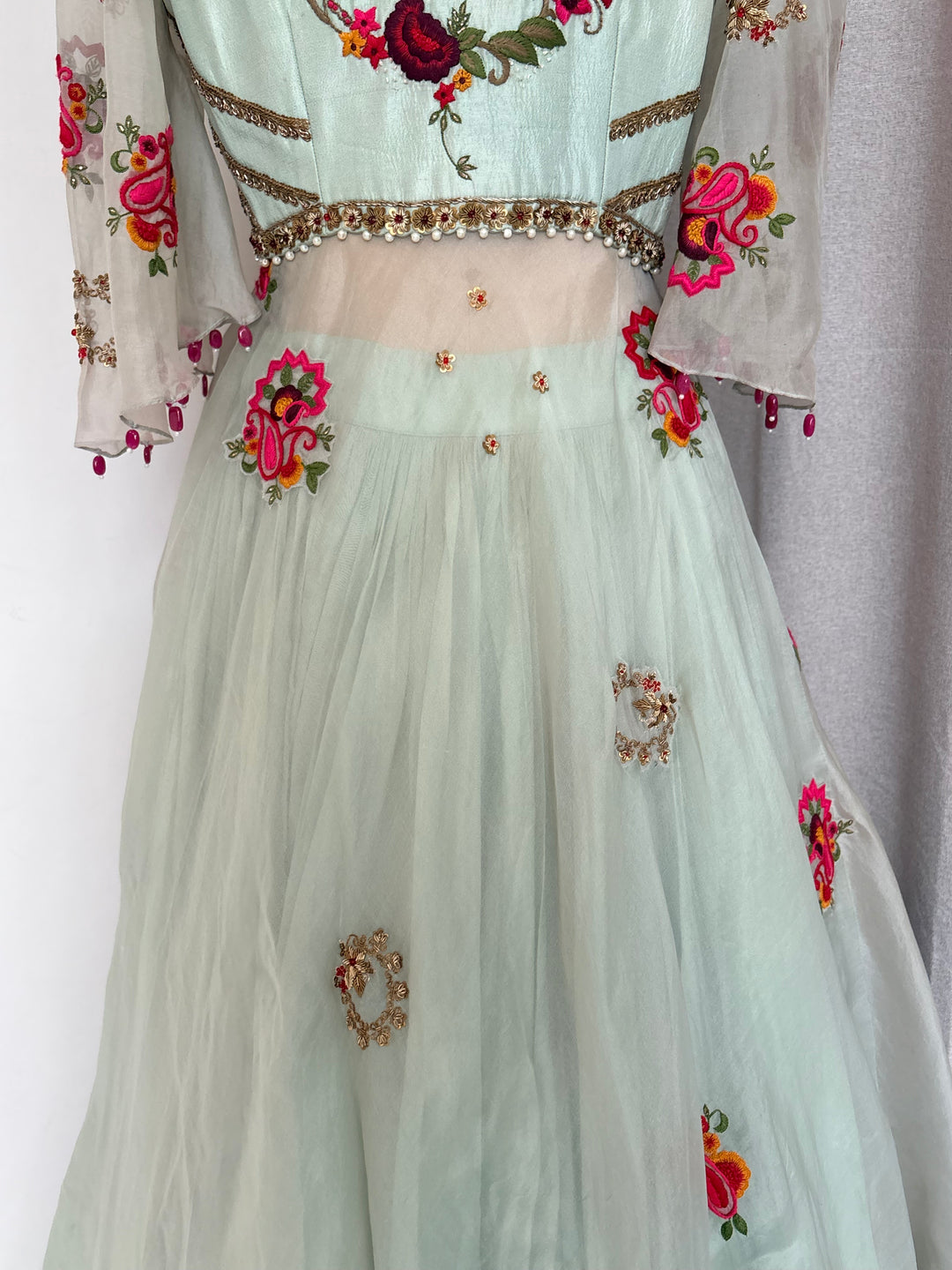 Gazal Gupta Mint Green Embroidered Skirt Set