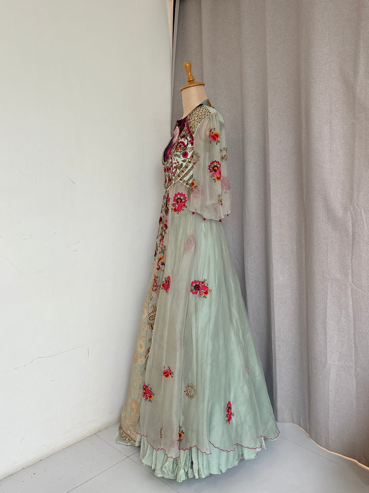 Gazal Gupta Mint Green Embroidered Skirt Set